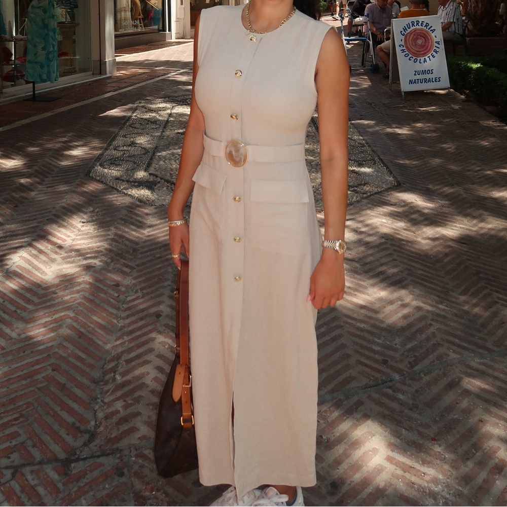 Zara tan Button-Down Maxi Dress
